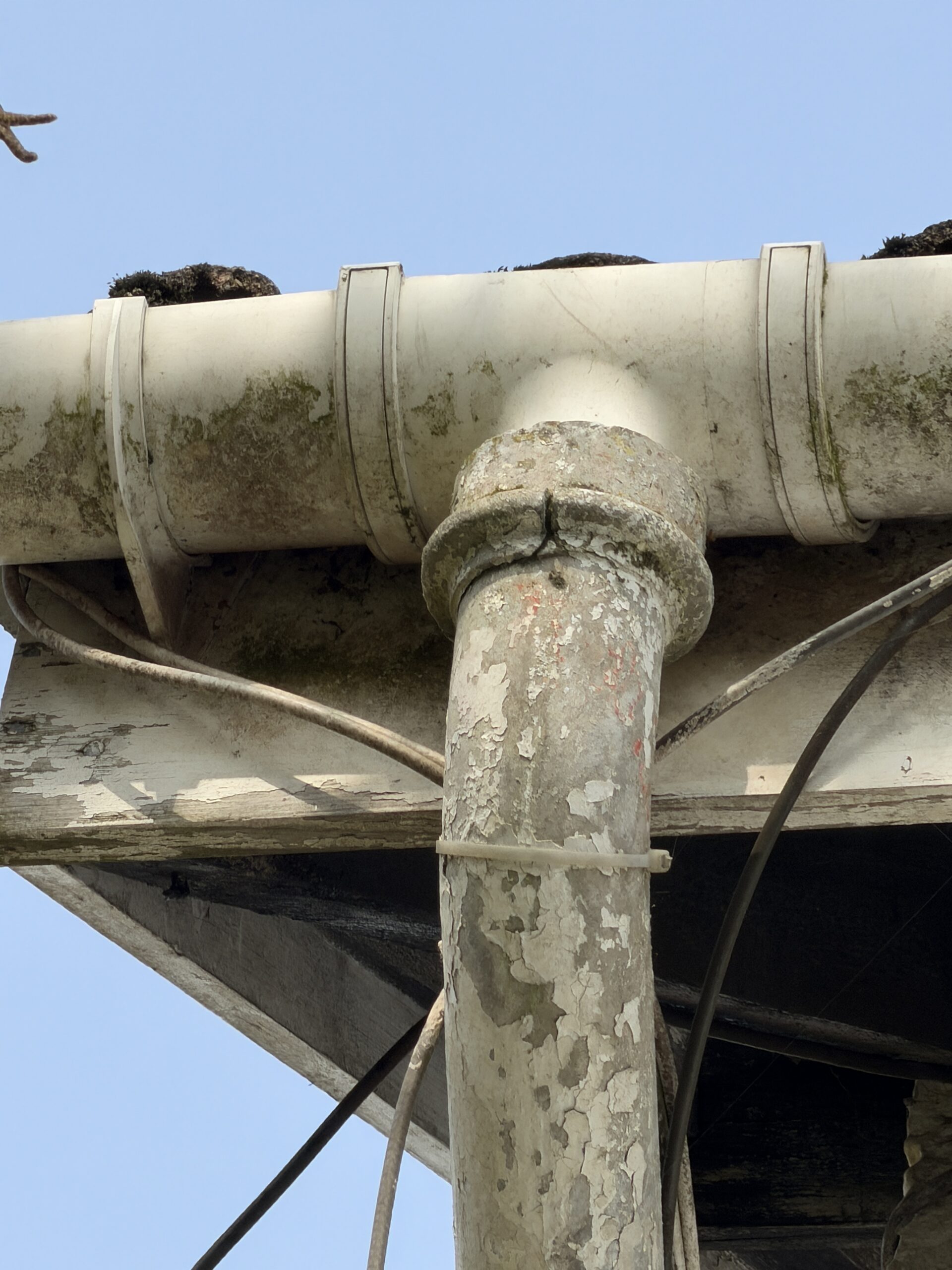 Blocked and overflowing external guttering